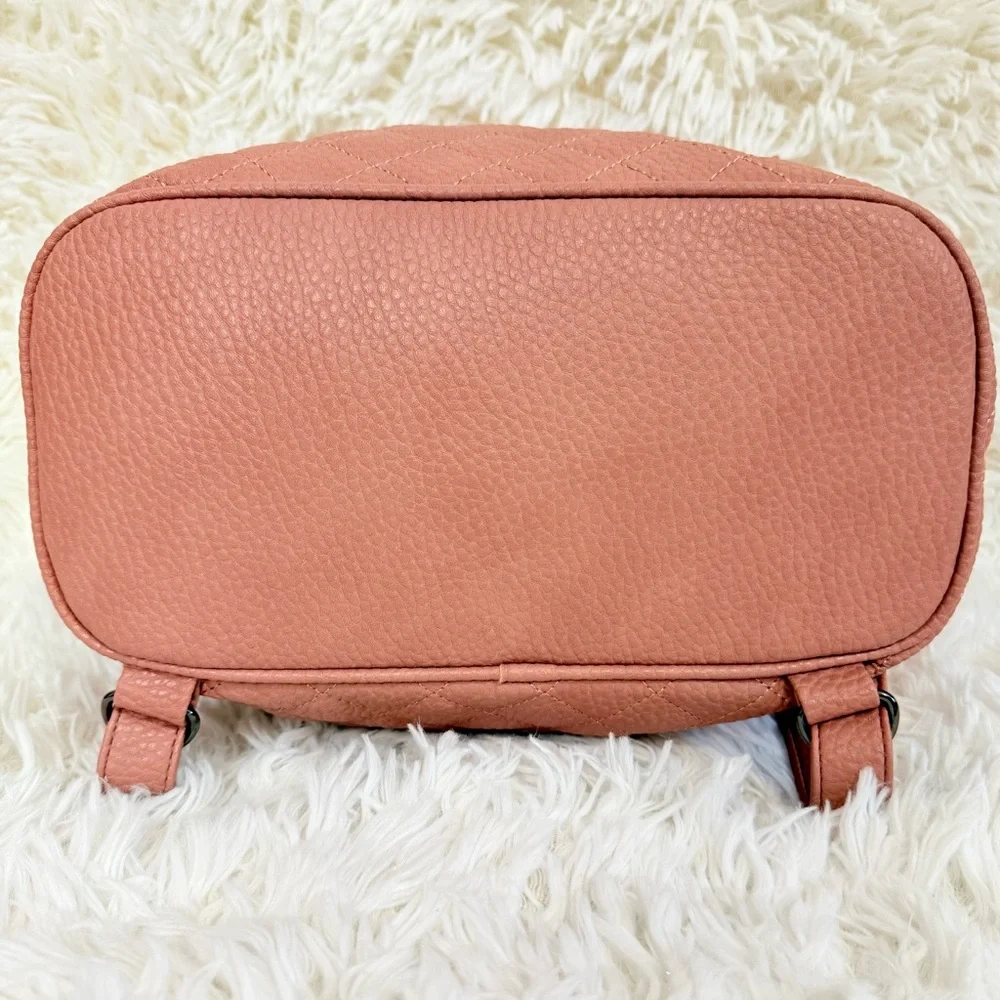 Daryll Quilted Faux leather drawstring bucket backpack purse blush|nude JustFab